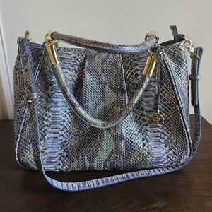 Brahmin Blue Metallic exotic shoulder satchel bag